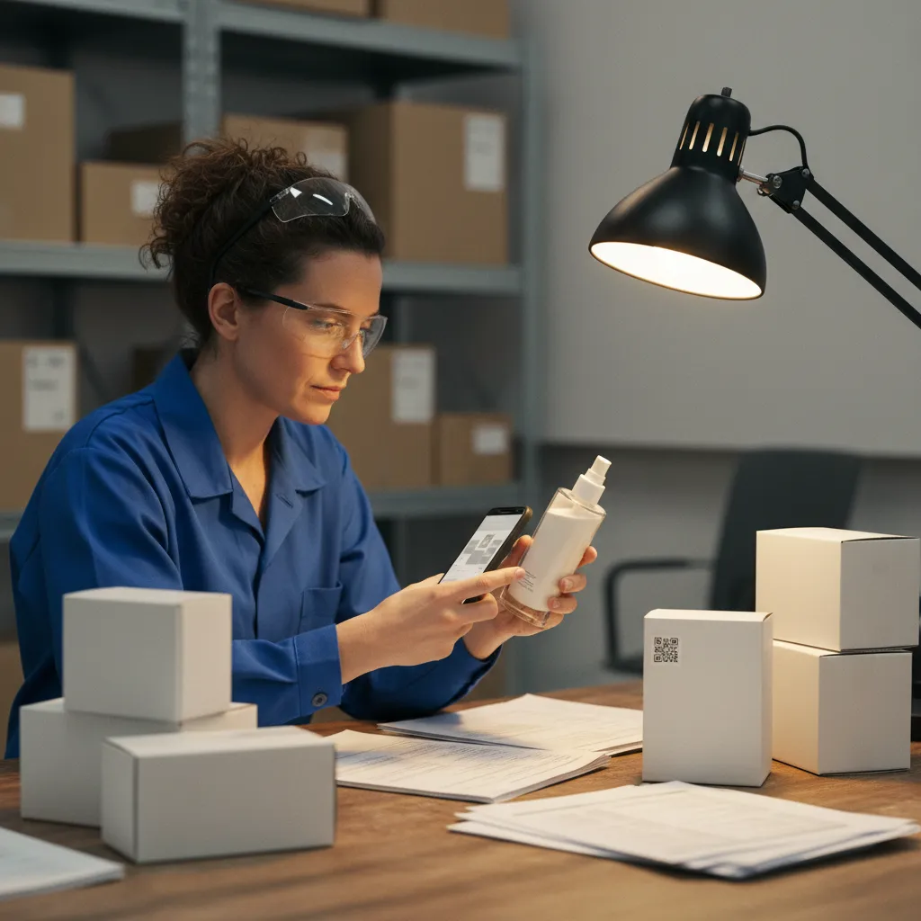 Compliance specialist checking product authenticity codes