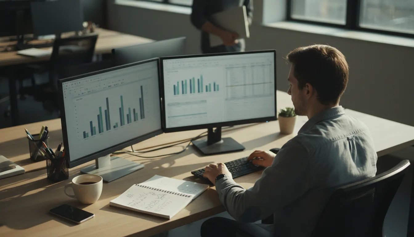 Marketplace operations analyst reviewing sales dashboards